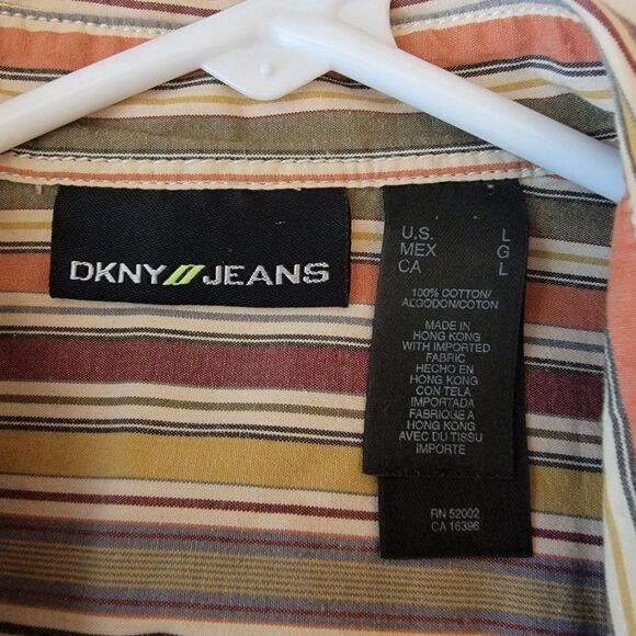 DKNY Jeans Mens Size Large Multicolor Striped Floral Design Long Sleeve Shirt - Picture 5 of 5
